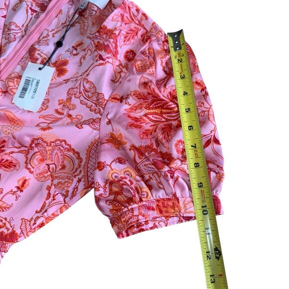 Cinq a Sept Kay Ruffle Midi Dress English Rose Pink Orange Floral Sz 6 Fairycore - Picture 12 of 13